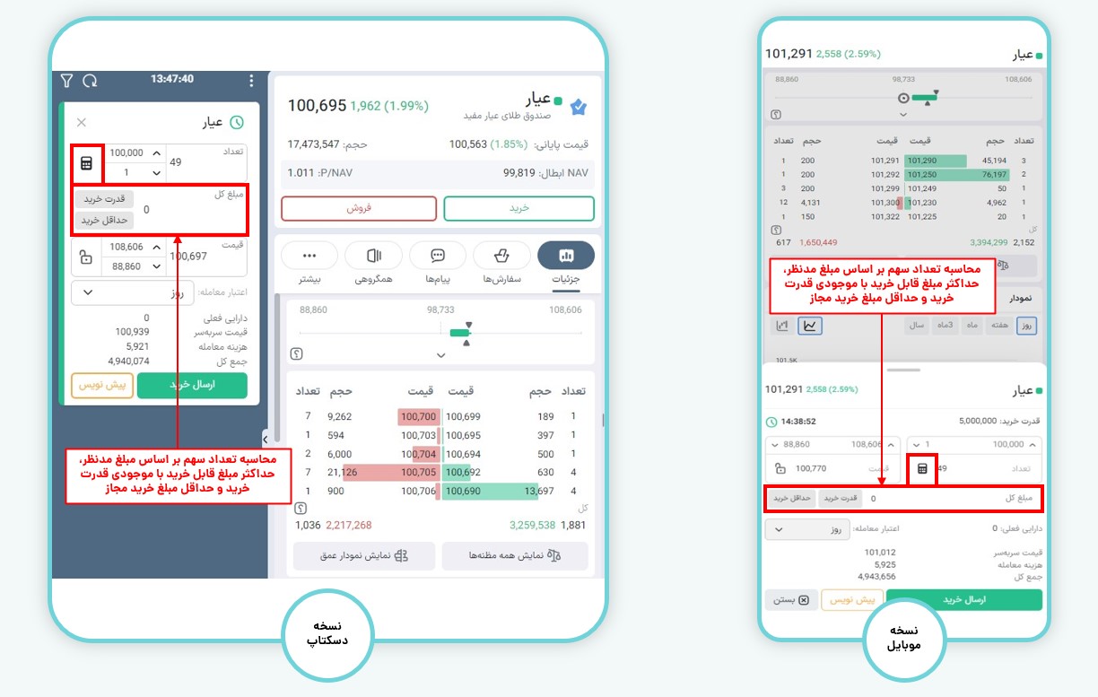 ارسال سفارش با استفاده از ماشین حساب