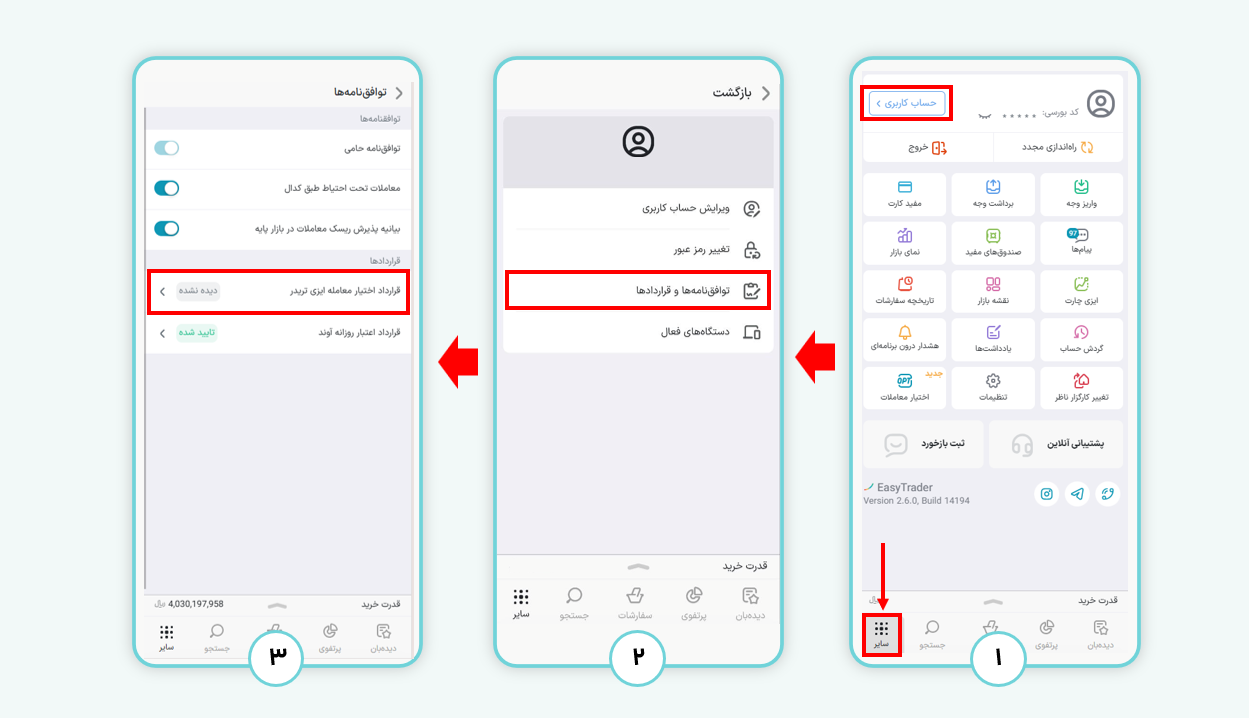 فعالسازی قرارداد اختیار معامله در نسخه موبایل