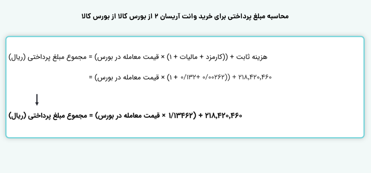 محاسبه مجموع مبلغ پرداختی وانت آریسان ۲ از بورس کالا